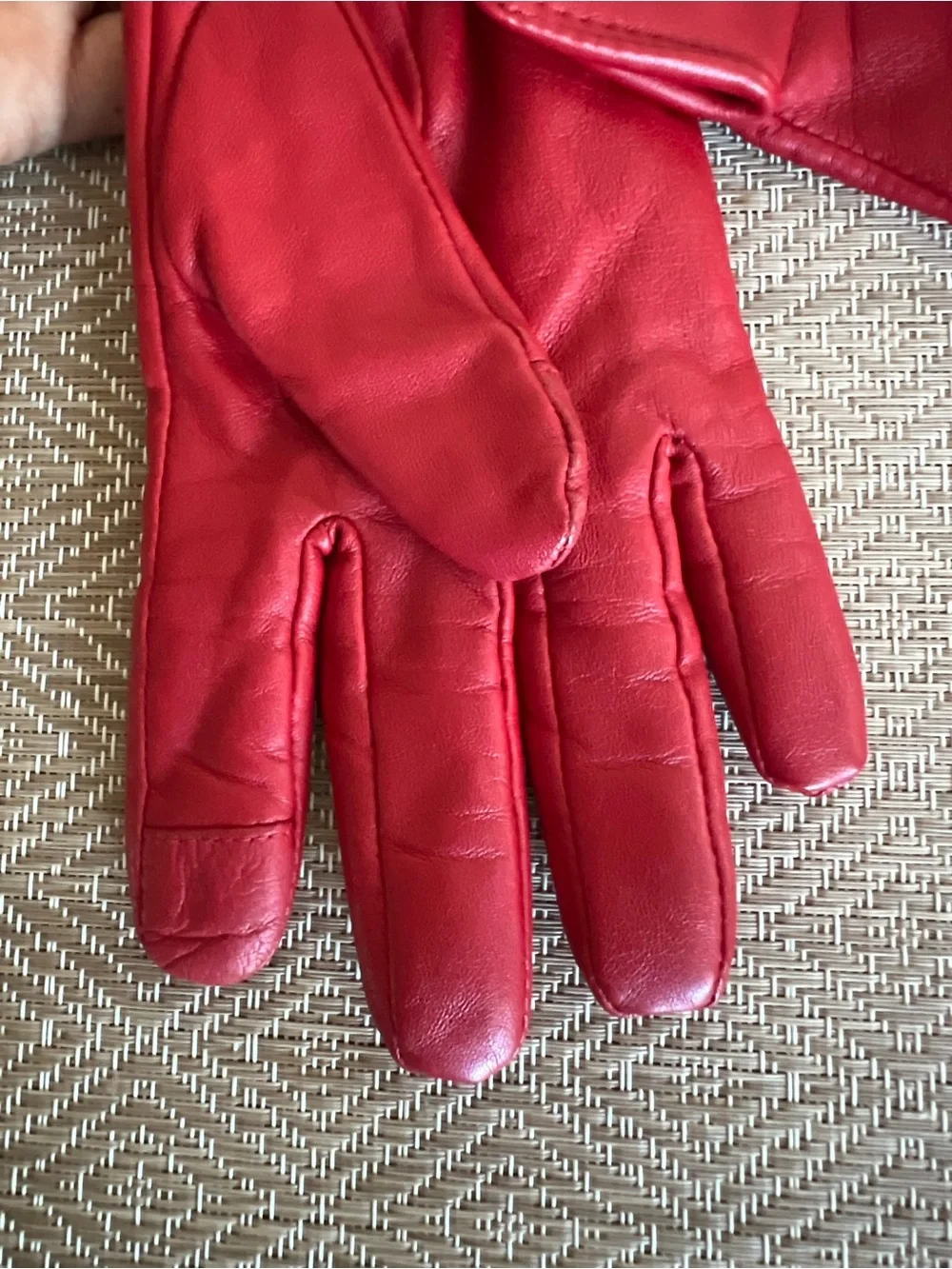 Ralph Lauren Red Leather Women's Gloves with Gold Snap Buttons